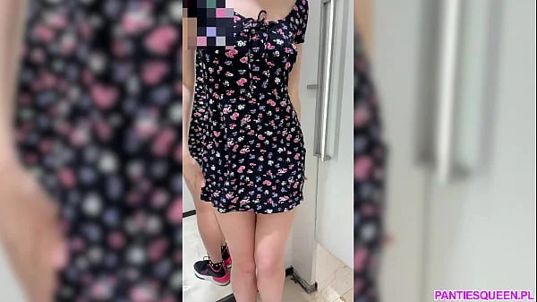 Horny student tries on clothes in public shop totally naked with anal plug inside her asshole