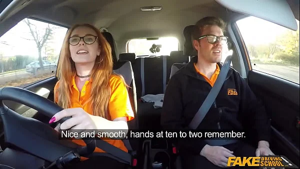 Fake Driving Instructor fucks his cute ginger teen student in the car and gives her a creampie