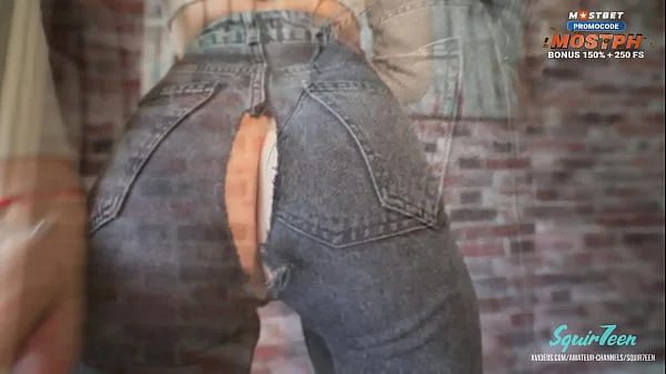 Stepfather cut my favorite jeans to cum in my tight pussy