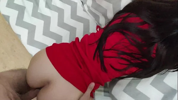 Perfect whore in red dress rides on cock