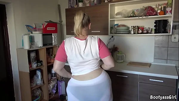 Sex with a horny chubby in the kitchen