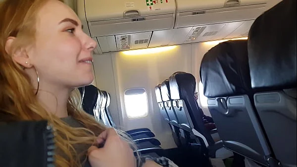 PUBLIC AIRPLANE Handjob and Blowjob